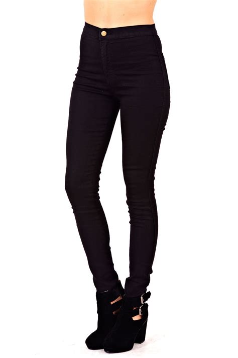 womens ladies skinny slim fit high waisted stretch denim black jeans trouser ebay