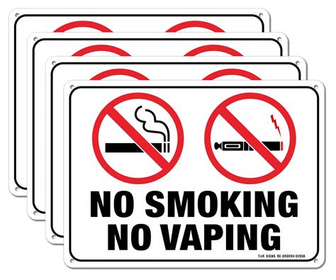 No Smoking No Vaping Sign 4 Pack 10 X 7 Inches Rust Free 040