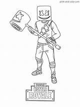 Fortnite Marshmello Coloring Pages Color Print Printable Skin Sheets Holding Hammer Kids Colouring Season Royale Battle Dance Drawing Printables People sketch template
