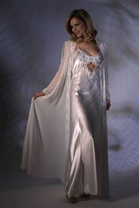 Beautiful White Satin Nightgown With Sheer Chiffon Robe