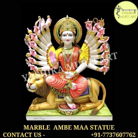 multicolor marble sixteen hands ambe maa for temple size 12 inch to