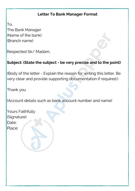 letter  bank manager format sample tips  guidelines