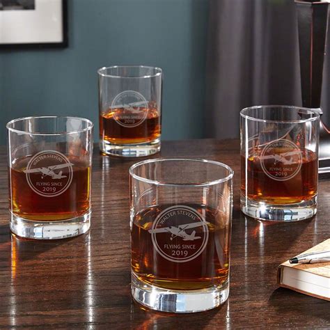 aviator personalized whiskey glasses set of 4