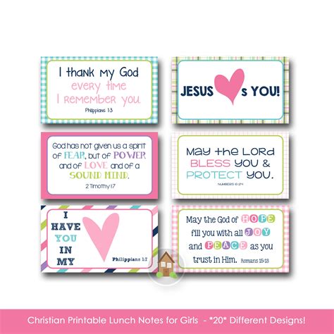 lunch box notes  girls printable christian lunchbox cards etsy