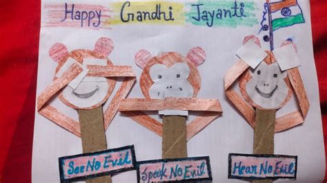 happy gandhi jayanti craft  monkey bura na dekho bura na bolo