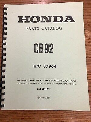 honda parts catalog manual cb cb  super sport vintage ebay
