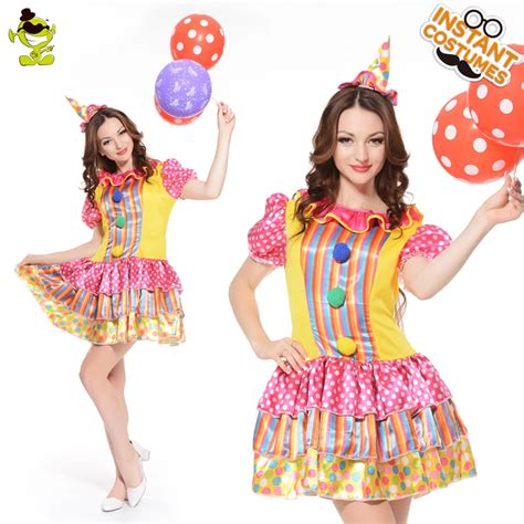 women colorful pretty clown costumes adult funny circus girl cosplay costumes carnival party