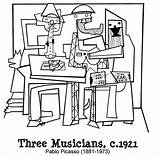 Picasso Musicians Musiciens Trois Adultos Justcolor Instrumente Malbuch Erwachsene Musik Dibujo Masterpiece Benton Malvorlagen 1881 Uconn sketch template