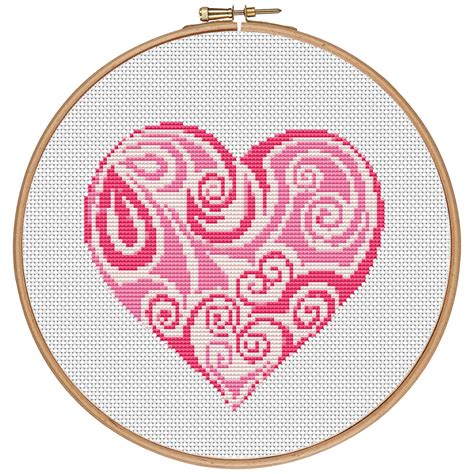 love heart pink counted cross stitch pattern