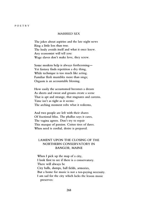married sex by baron wormser lament upon the closing of the northern conservatory in bangor