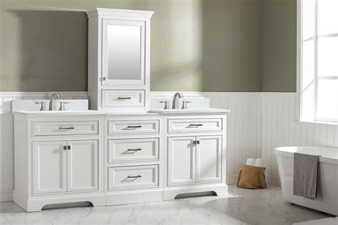 84 bath vanity in white with 1 thick white quartz countertop in white