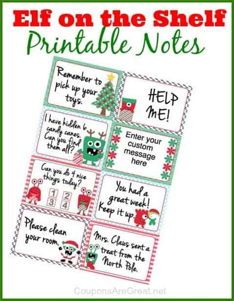 printable elf   shelf notes  coupons  great
