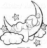 Moon Coloring Stars Girl Sleeping Cute Crescent Outline Tikiri Lal Perera Happy Clipart Vector Copyright sketch template