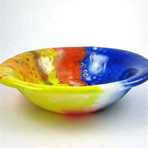 Fused Glass Bowl Colorful Free Formed Potmelt Yellow Blue