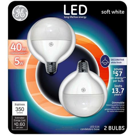 ge led  equivalent soft white  globe white candelabra base dimmable led light bulb