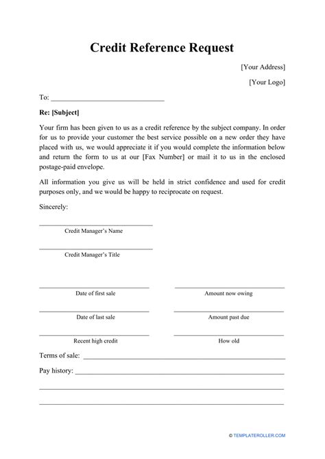 credit reference request form template