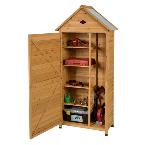gymax outdoor storage shed lockable wooden garden tool storage cabinet  shelves walmartcom