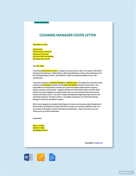 cleaning services letter template   word google docs
