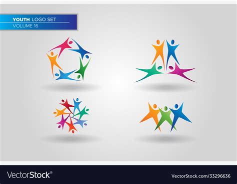 youth social activities logo set template people vector image