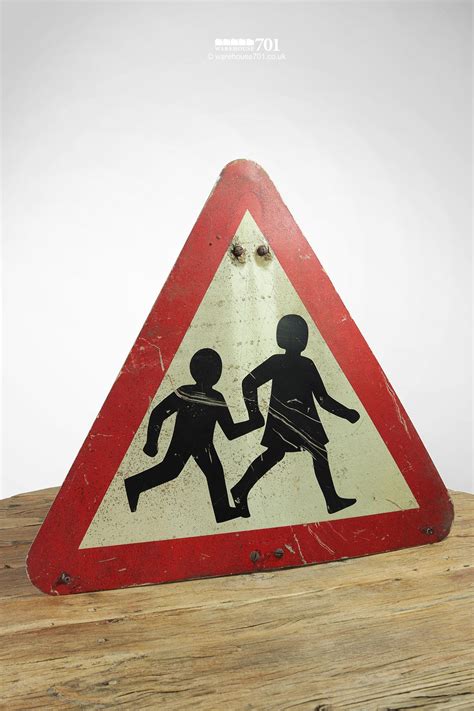 reclaimed red  white children crossing road sign