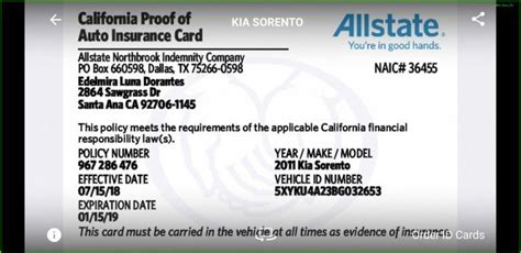 car insurance card template  allstate insurance car