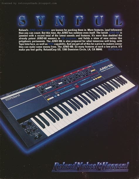 retro synth ads roland juno  synful ad keyboard august