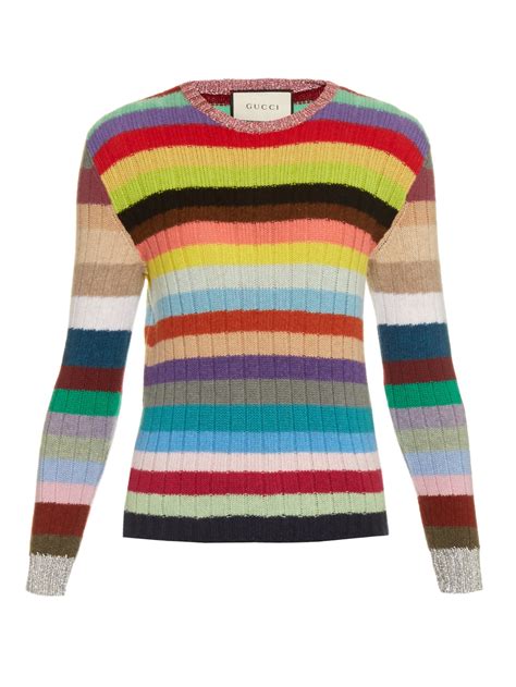 gucci rainbow stripes cashmere and wool blend cardigan lyst