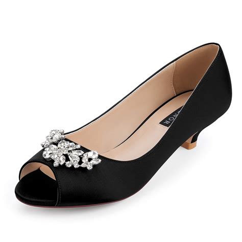 erijunor  women comfort  kitten heels rhinestones peep toe wedding evening party shoes