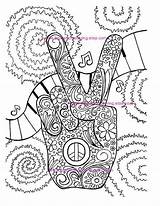 Coloring Hippie Adult Peace Colouring Pages Retro Printable Etsy Instant sketch template