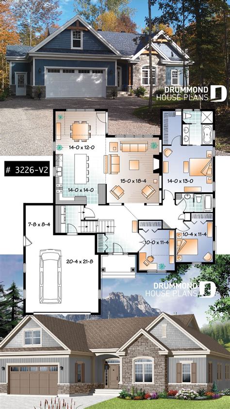 shape ranch house plan  car garage master suite large kitchen  island high ceiling