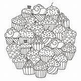 Coloring Cupcakes Mandala Pages Cakes Mandalas Sweet Adults Color Cup Cute Simple Cake Adult Printable Circle Treats Delicious Beautiful Those sketch template