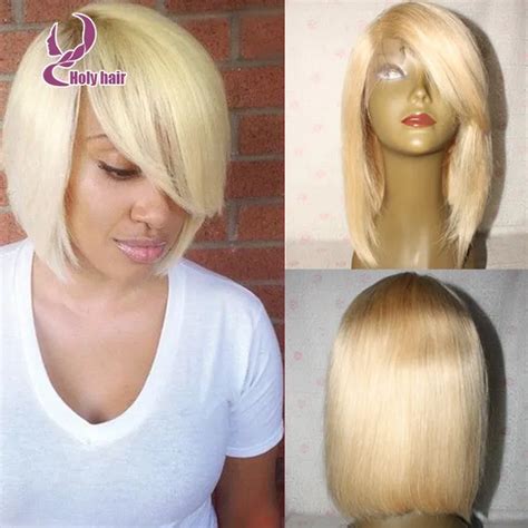 8a Grade Human Brazilian Virgin Hair Bob Cut Wig With Bang 613 Blonde