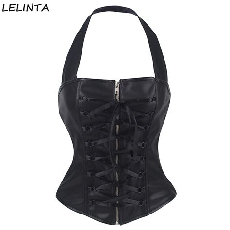 lelinta sexy lingerie gothic faux leather steampunk corset black