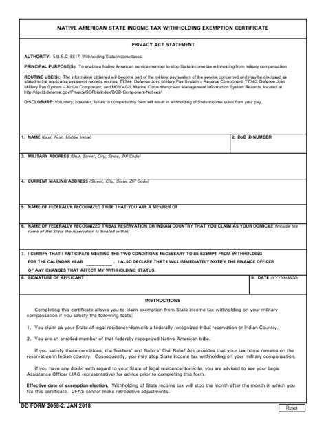 dd form    fillable  native american state income tax