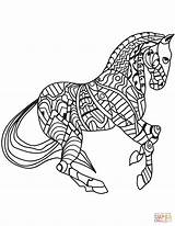 Zentangle Coloring Horse Pages Trotting Printable sketch template
