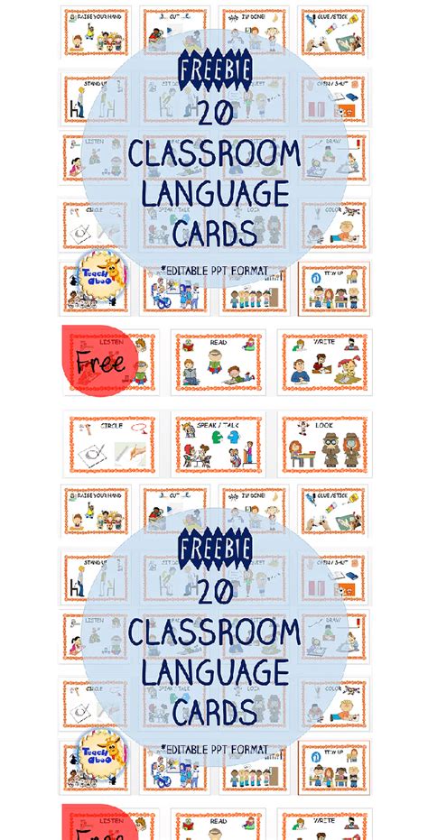 classroom language cards set freebie teachaboo