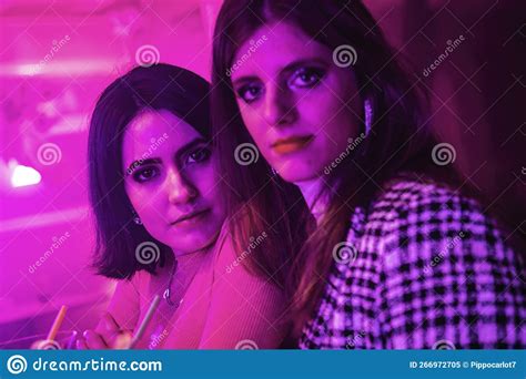 Couple Friends Girl In Nightclub Stock Image Image Of Happy