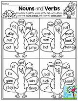 Verbs Nouns Worksheet Verb Noun Grade Activities Color First Fun Coloring Feathers According 2nd Worksheets Thanksgiving Kids Activity Code Printables sketch template