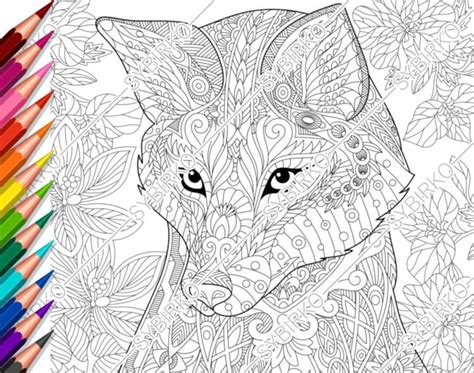coloring pages  adults fox wild fox adult coloring etsy