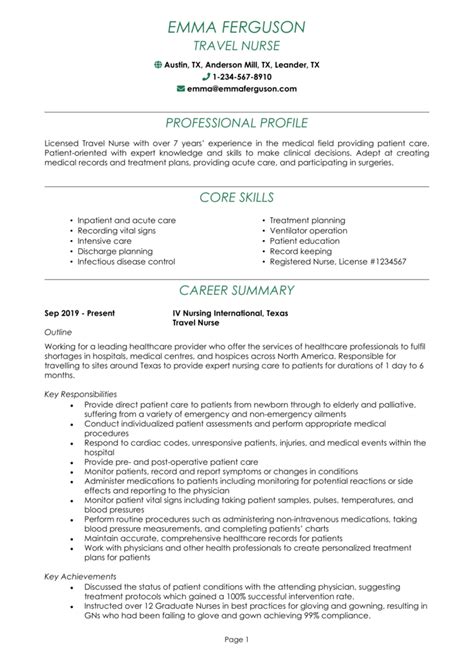 travel nurse resume  guide  resume template
