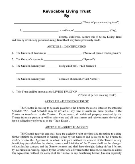 printable living trust forms printable forms