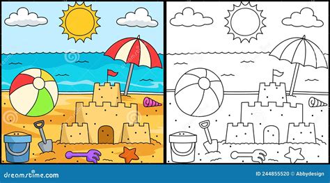 toys   beach coloring page illustration stock vector