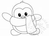 Penguin Coloring Pages Cute Winter Baby Penguins Little Cartoon Christmas Color Drawing Print Printable Scarf Sheets Adelie King Clipart Template sketch template