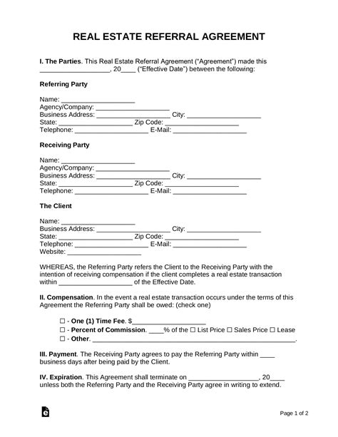 real estate referral agreement word  eforms