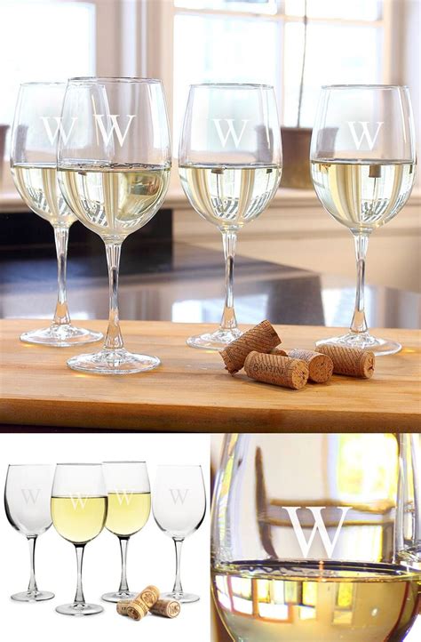 4 pc personalized 19 oz white wine glass set white