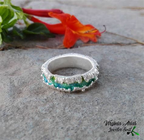silver trail ring enamel jewelry green ring silver enamel etsy