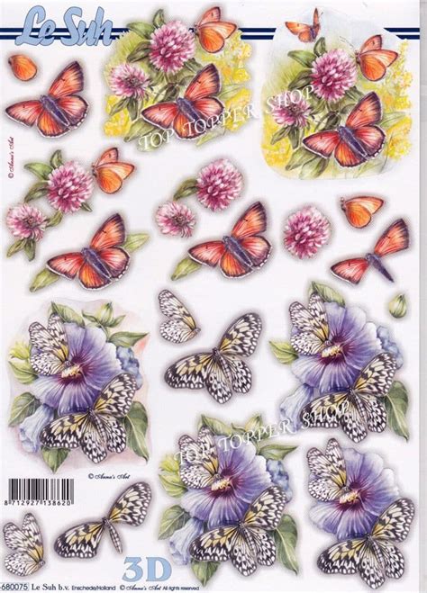 flower heads butterflies  die cut decoupage sheet le suh
