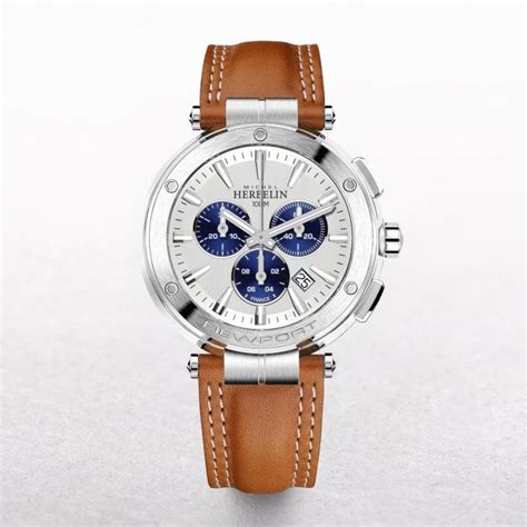 michel herbelin gents newport chronograph watch on leather strap