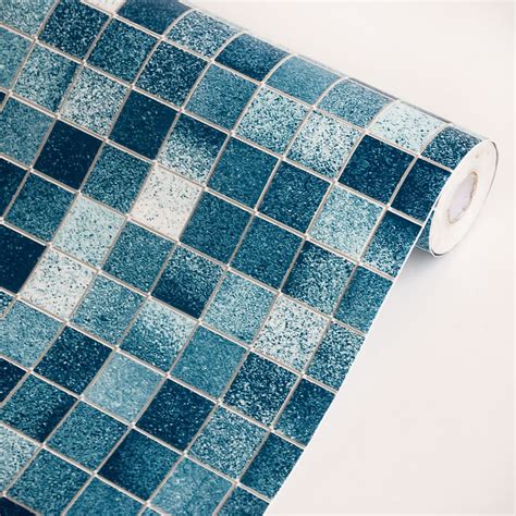 Free Download Blue Mosaic Self Adhesive Wallpaper Home Decor Roll