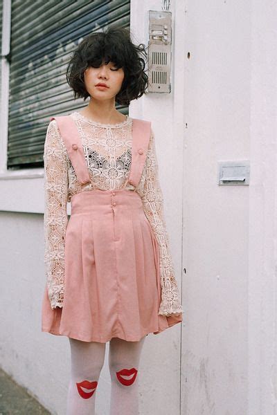 pastels lace top tousled hair and cute lipstick stockings too cute style files pinterest